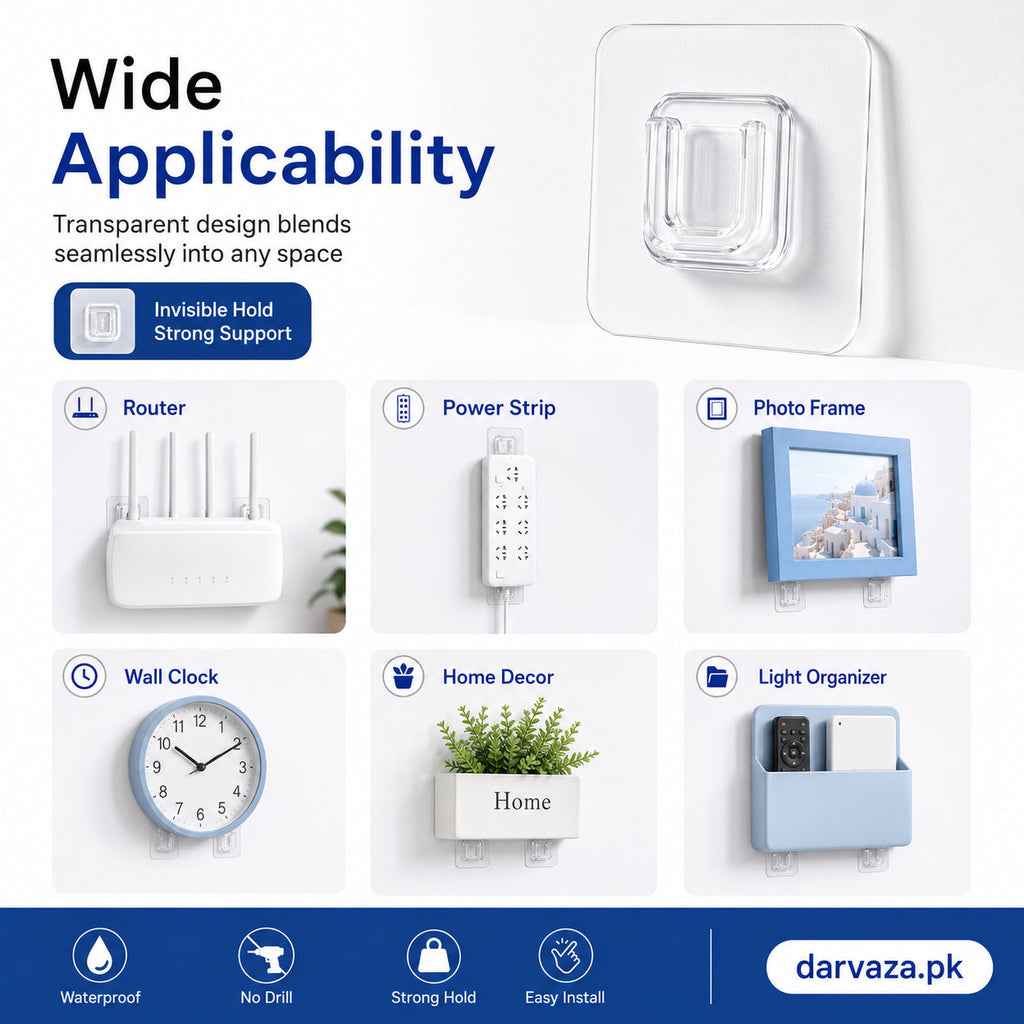 (Pack of 20) Double Sided Transparent Waterproof Self Adhesive Wall Hooks For Storage Organizer