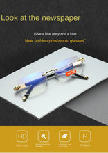 Load image into Gallery viewer, Hd daimond cut New Metal rimless anti blue reading glasses trimmed glasses