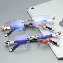 Load image into Gallery viewer, Hd daimond cut New Metal rimless anti blue reading glasses trimmed glasses