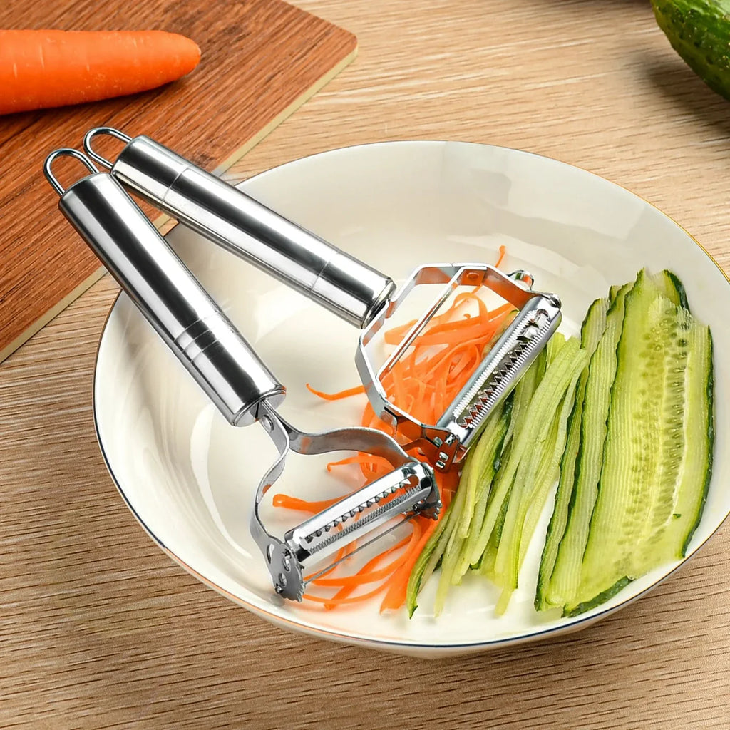 (Pack of 2) Stainless Steel Dual Blade Vegetable Peeler Slicer Shredder Scraper For Fruit, Potatoes, Carrot, Cucumber