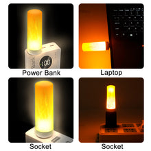 Load image into Gallery viewer, USB Atmosphere Light LED Flame Flashing Candle Lights Book Lamp For Power Bank Camping Lighting Cigarette Lighter Effect Light