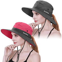 Load image into Gallery viewer, Women's Outdoor UV-Protection-Foldable Sun-Hats Mesh Wide-Brim Beach Fishing Hat with Ponytail-Hole