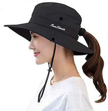 Load image into Gallery viewer, Women's Outdoor UV-Protection-Foldable Sun-Hats Mesh Wide-Brim Beach Fishing Hat with Ponytail-Hole