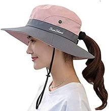 Load image into Gallery viewer, Women's Outdoor UV-Protection-Foldable Sun-Hats Mesh Wide-Brim Beach Fishing Hat with Ponytail-Hole
