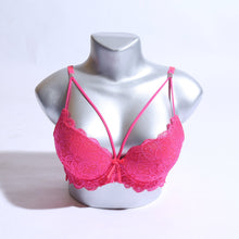Load image into Gallery viewer, WOMEN LACE G-STRING PADDED BRA - SHOCKING PINK ( 1056 )
