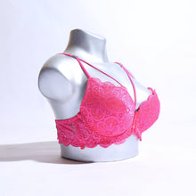 Load image into Gallery viewer, WOMEN LACE G-STRING PADDED BRA - SHOCKING PINK ( 1056 )