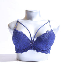 Load image into Gallery viewer, WOMEN LACE G-STRING PADDED BRA - BLUE (1058 )