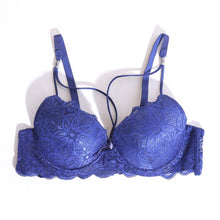 Load image into Gallery viewer, WOMEN LACE G-STRING PADDED BRA - BLUE (1058 )