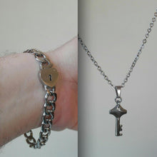 Load image into Gallery viewer, Heart Lock Bracelet &amp; Key Necklace Set