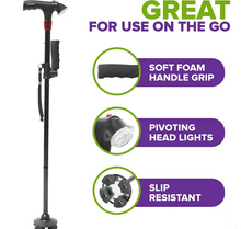Load image into Gallery viewer, FOLDING TRUSTY CANE WITH LED LIGHTS
