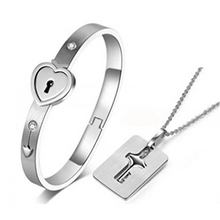 Load image into Gallery viewer, Heart Lock Bracelet &amp; Key Necklace Set