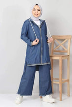 Load image into Gallery viewer, Hooded Zipper Style Denim 2-Pcs Suit