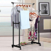 Load image into Gallery viewer, Lowes portable adjustable stainless steel rack clothes hanger pole