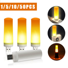 Load image into Gallery viewer, USB Atmosphere Light LED Flame Flashing Candle Lights Book Lamp For Power Bank Camping Lighting Cigarette Lighter Effect Light